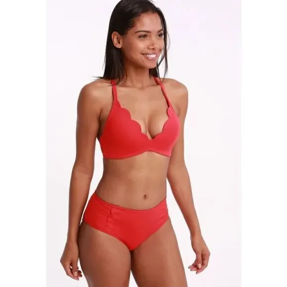 New. Seafolly red petal edge high rise bikini. USA SIZE 8DD/6-bottom